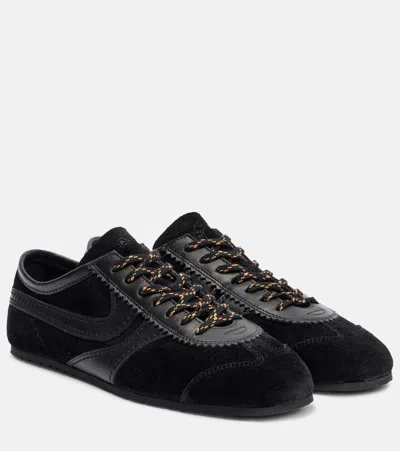 Dries Van Noten Leather-trimmed Suede Sneakers In Black