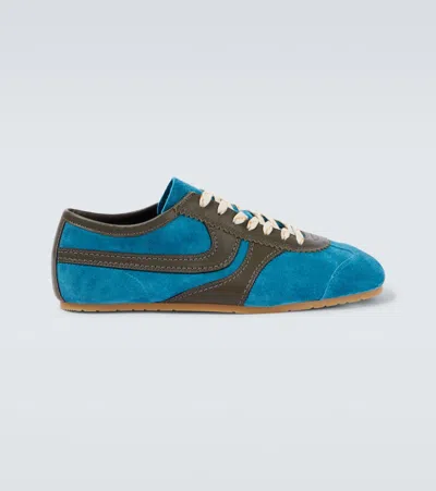 Dries Van Noten Leather-trimmed Suede Sneakers In Blue