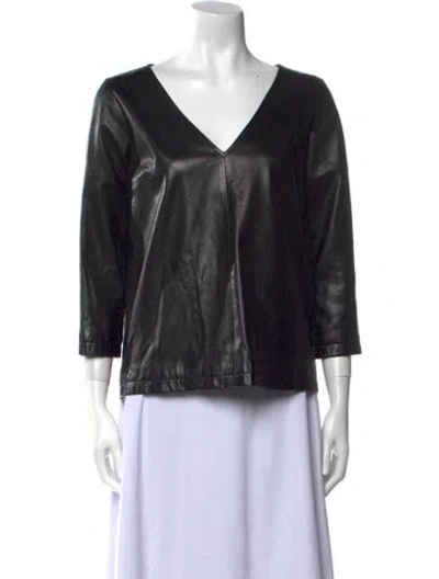 Pre-owned Dries Van Noten Leather V-neck Blouse In Black