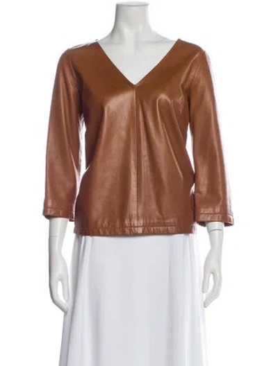 Pre-owned Dries Van Noten Leather V-neck Blouse In Brown