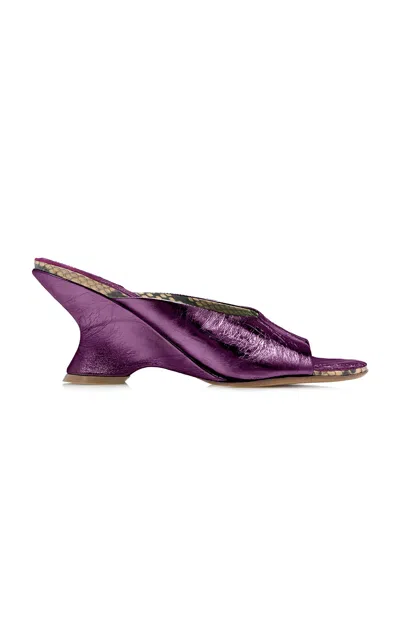 Dries Van Noten Leather Wedge Mules In Purple