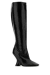 Dries Van Noten Black Leather Wedge Tall Boots In 900 Black