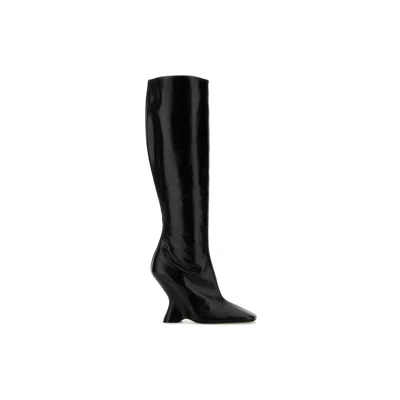 Dries Van Noten Leather Wedge Tall Boots In Black
