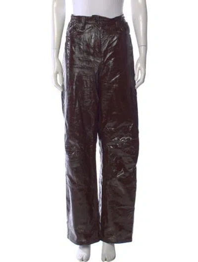 Pre-owned Dries Van Noten Leather Wide Leg Pants In Brown