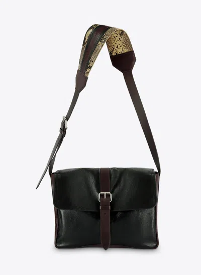 Dries Van Noten Leather With Geometric Strap Shoulder Bag In Black