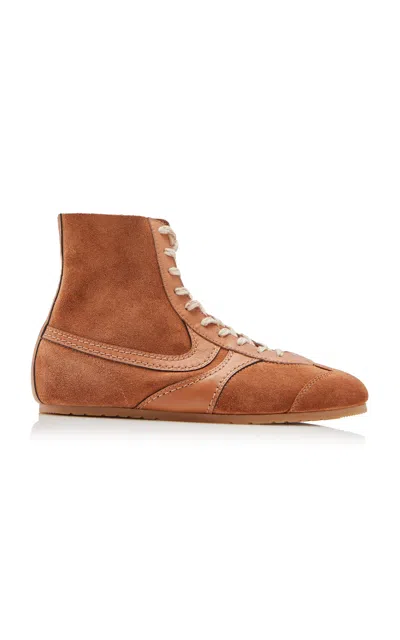 Dries Van Noten Leather-trimmed Suede Sneakers In Brown
