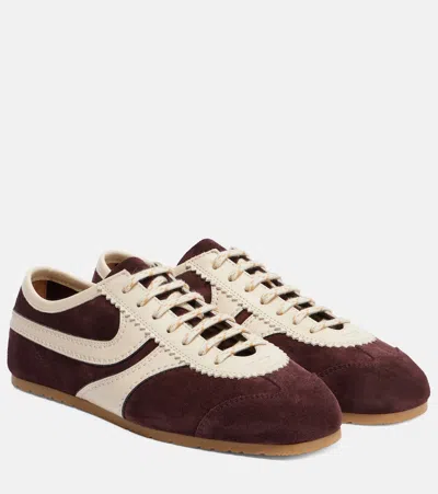 Dries Van Noten Contrast Strips Suede Calf Leather Sneakers In Brown