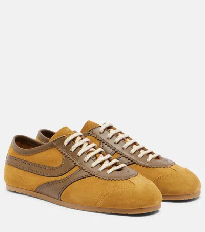 Dries Van Noten Leather-trimmed Suede Sneakers In Yellow