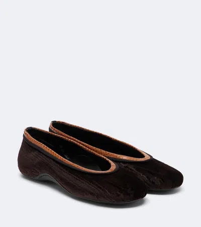 Dries Van Noten Leather-trimmed Velvet Ballet Flats In Brown