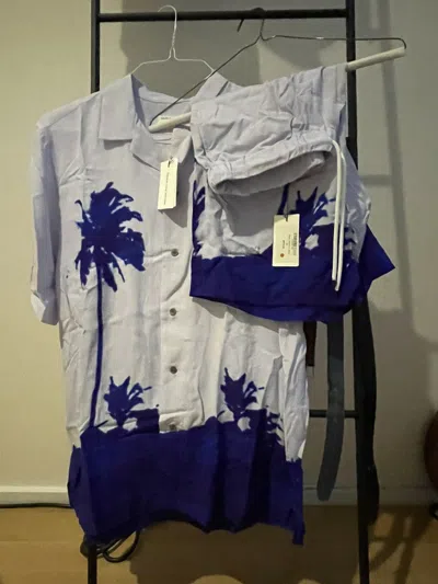 Pre-owned Dries Van Noten Len Lye Viscose Carlton Shirt And Shorts! In Blue