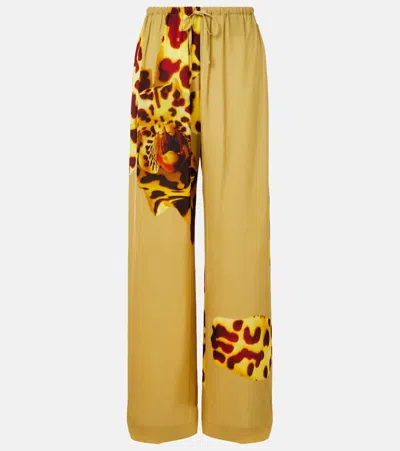 Dries Van Noten Leopard-print Wide-leg Pants In Green