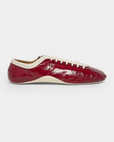 Dries Van Noten Leren Glossy Eel-effect Leather Slim Sneakers In Red