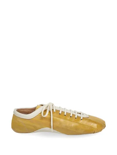 Dries Van Noten Leather Sneakers Lace Up Contrasting Sole In Yellow