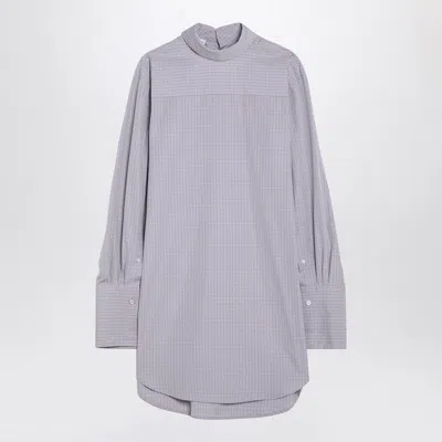 DRIES VAN NOTEN LIGHT BLUE CHECKED POPELINE TURTLENECK SHIRT
