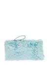 Dries Van Noten Light Blue Clutch Bag With All-over Paillettes Embellishment And Leather Details In