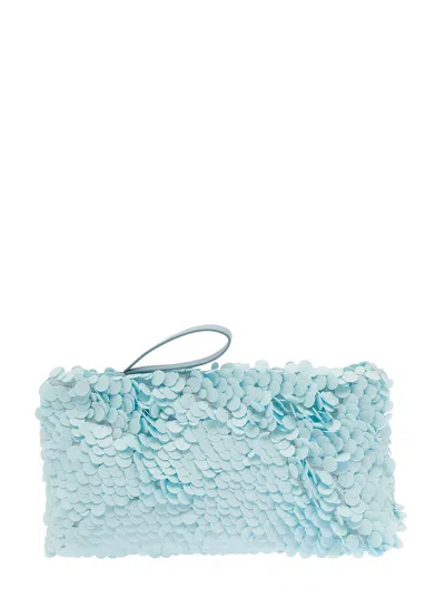 Dries Van Noten Light Blue Clutch Bag With All-over Paillettes Embellishment And Leather Details In