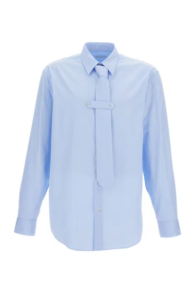 Dries Van Noten Light Blue Long Sleeve Shirt With Detachable Tie In Multi