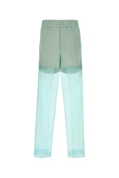 Dries Van Noten Sheer Overlay Elastic Waistband Back Pockets In Blue