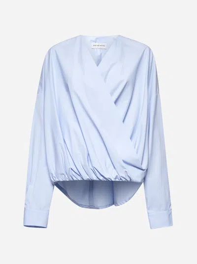 Dries Van Noten Light Blue Poplin Draped Blouse