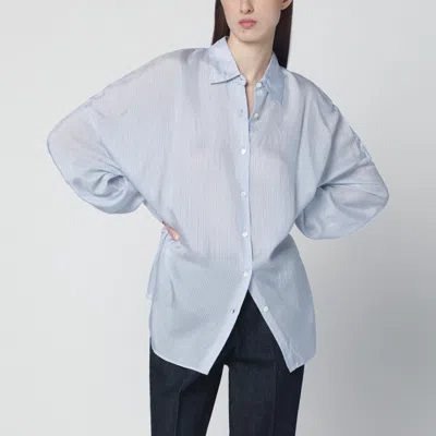 Dries Van Noten Striped Oversized Cupro Shirt Collared Neck In Blue
