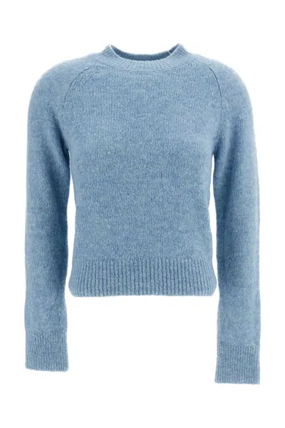 Dries Van Noten Light Blue Texas Cropped Alpaca Wool Crewneck Sweater