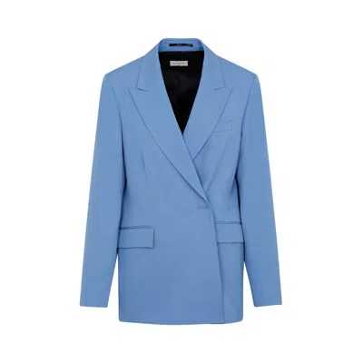 Dries Van Noten Double Breast Wool Jacket With Notch Lapel In Blue