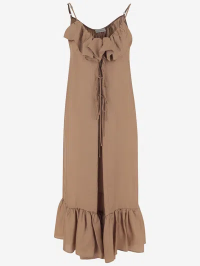 Dries Van Noten Women Light Brown Petticoat Dress With Ruffle