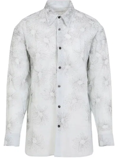 Dries Van Noten Light Grey Cotton Shirt In Ice Blue