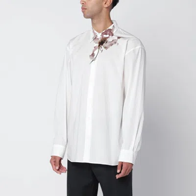 Dries Van Noten Floral Long Sleeve Shirt With Flame Lily Design In White