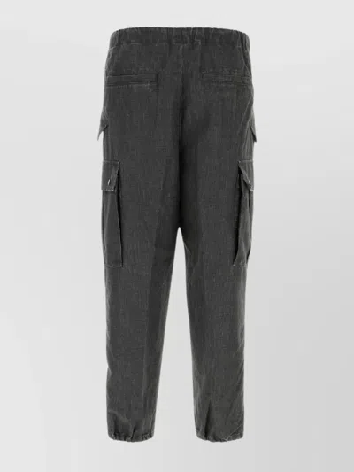 Dries Van Noten Linen Blend Cargo Pant With Belt Loops In Black