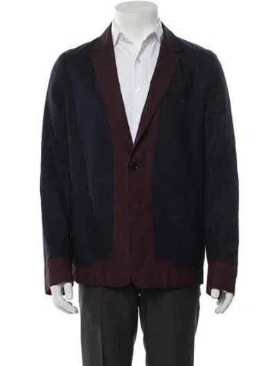 Pre-owned Dries Van Noten Linen Colorblock Pattern Blazer In Blue