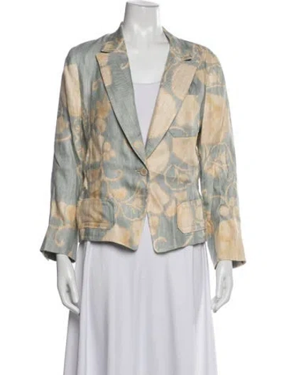 Pre-owned Dries Van Noten Linen Floral Print Blazer In Blue