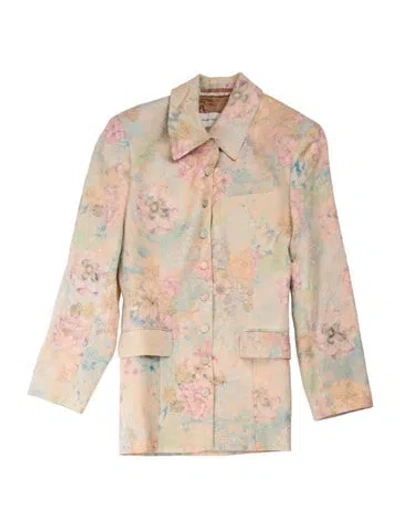 Pre-owned Dries Van Noten Linen Floral Print Coat In Pink