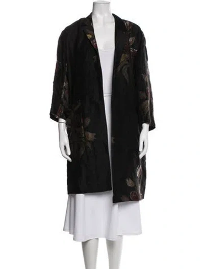 Pre-owned Dries Van Noten Linen Floral Print Jacket In Black