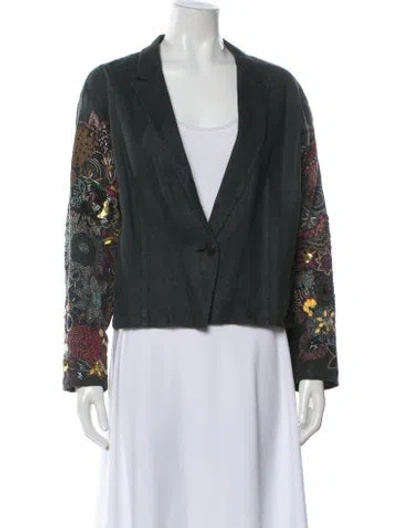 Pre-owned Dries Van Noten Linen Graphic Print Blazer In Green