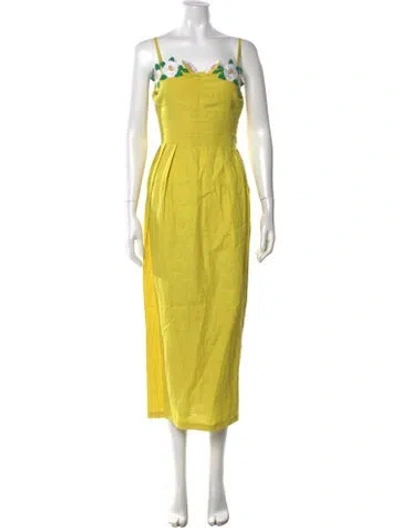 Pre-owned Dries Van Noten Linen Midi Length Dress In Yellow