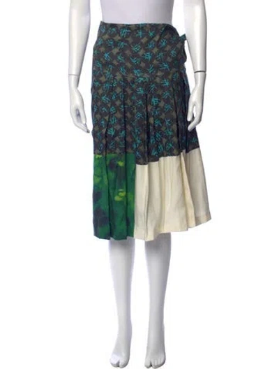 Pre-owned Dries Van Noten Linen Midi Length Skirt In Blue