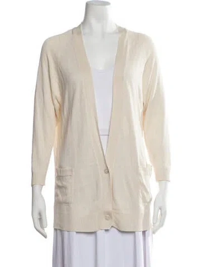 Pre-owned Dries Van Noten Linen Open Front Sweater In Neutrals
