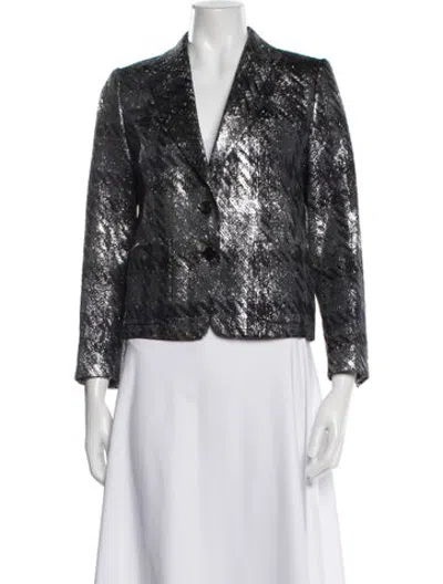 Pre-owned Dries Van Noten Linen Patterned Blazer In Metallic/silver