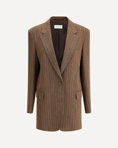 Dries Van Noten Women Linen Pinstripe Blazer In Brown