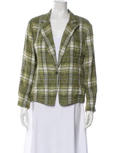 Pre-owned Dries Van Noten Linen Plaid Print Blazer In Green