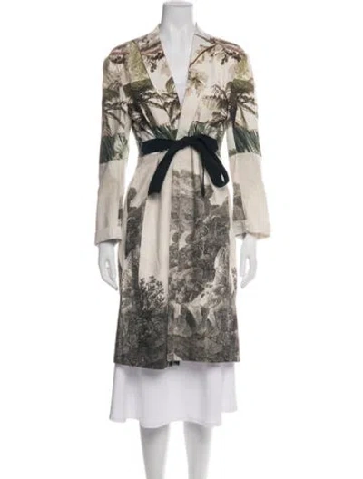 Pre-owned Dries Van Noten Linen Printed Coat In Neutral