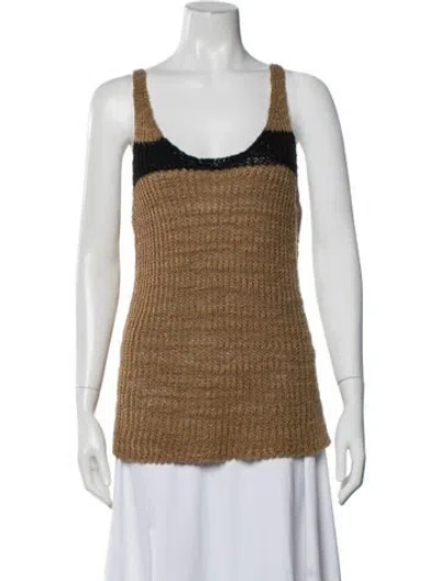 Pre-owned Dries Van Noten Linen Scoop Neck Top In Brown