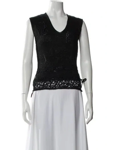 Pre-owned Dries Van Noten Linen V-neck Sweater In Black