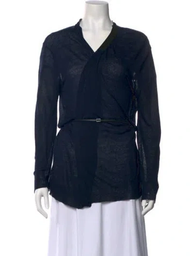 Pre-owned Dries Van Noten Linen V-neck Sweater In Blue