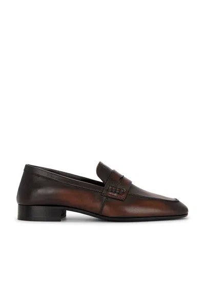 Dries Van Noten Leather Loafer Round Toe Penny Strap In Brown