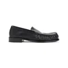 Dries Van Noten Squared Toe Black Leather Loafers With Embossed Stitching In Black