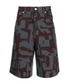 Dries Van Noten Gray & Purple Printed Denim Shorts In Black