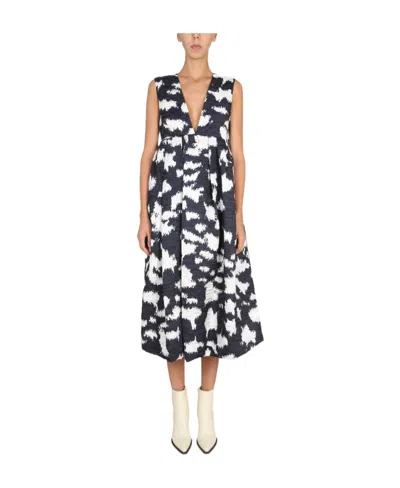 Dries Van Noten Logo Deep V-neck Dress In Black