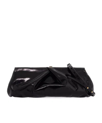 Dries Van Noten Logo Embossed Large Clutch Bag In Black